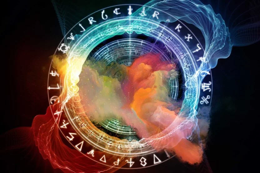 an abstract photo with the zodiac sign and numbers